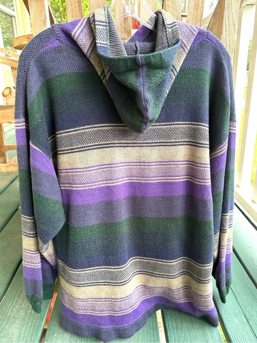 VTG 90s PAZZO Hooded Baja Sweater Purple Green Oatmeal Striped Skater Streetwear